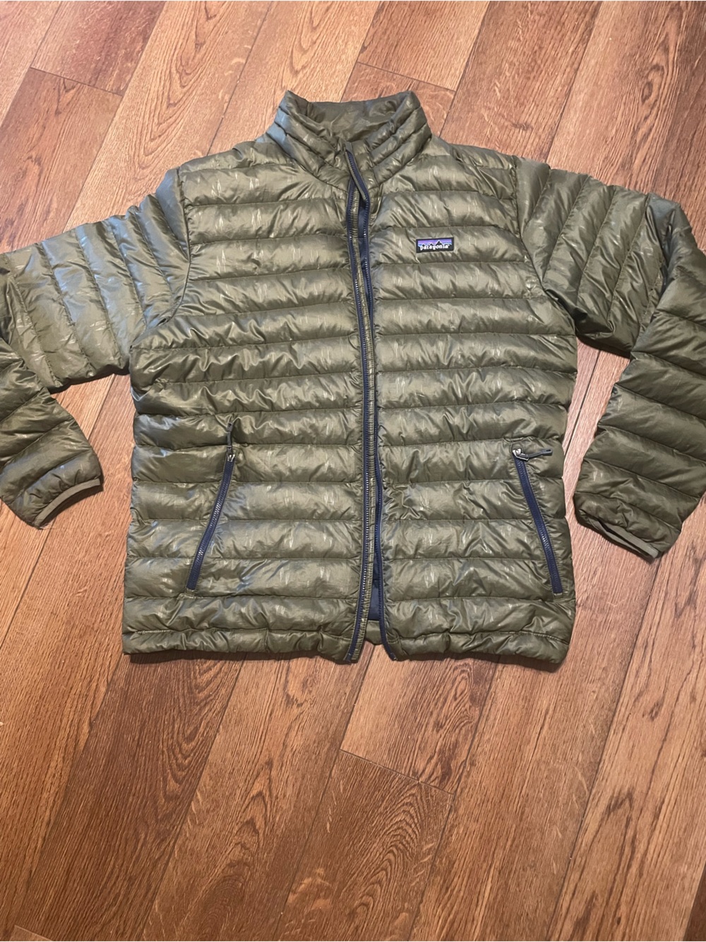 Patagonia Down Sweater Jacket Industrial Green Packable- Zipper Repair Required